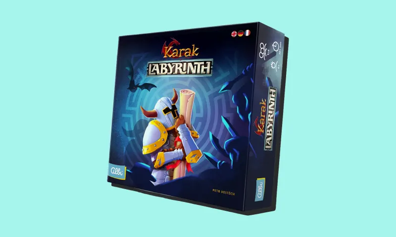 Schachtel von Karak: Labyrinth auf türkisem Hintergrund