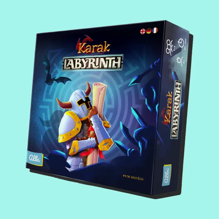 Schachtel von Karak: Labyrinth auf türkisem Hintergrund