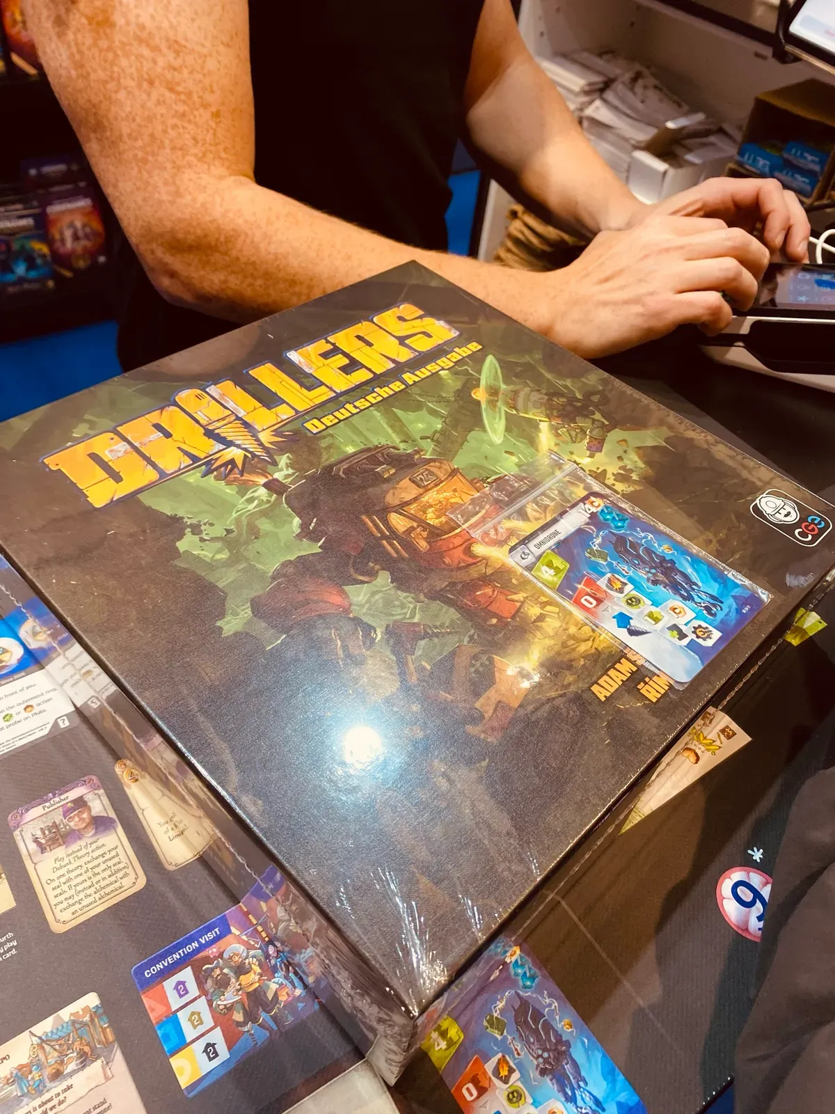Eine Drillers-Schachtel am Stand von Czech Games Edition