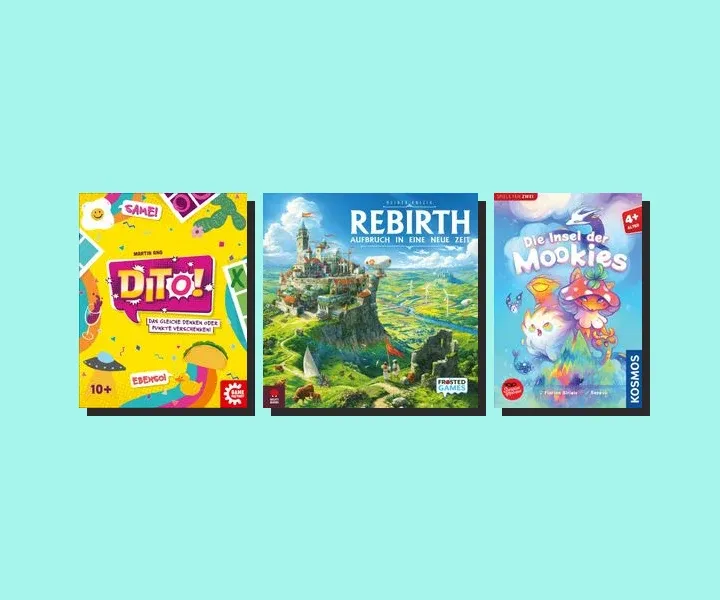 Die Schachteln von Dito!, Rebirth und Die Insel der Mookies nebeneinander