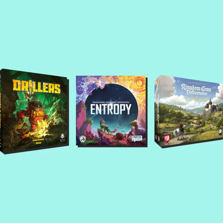 Die Schachteln von Drillers, Entropy und Kingdom Come: Deliverance nebeneinander
